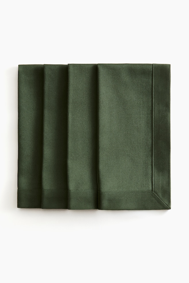 Lot de 4 serviettes de table damassées - Vert foncé/Grège clair/Blanc/Jaune ancien - 1
