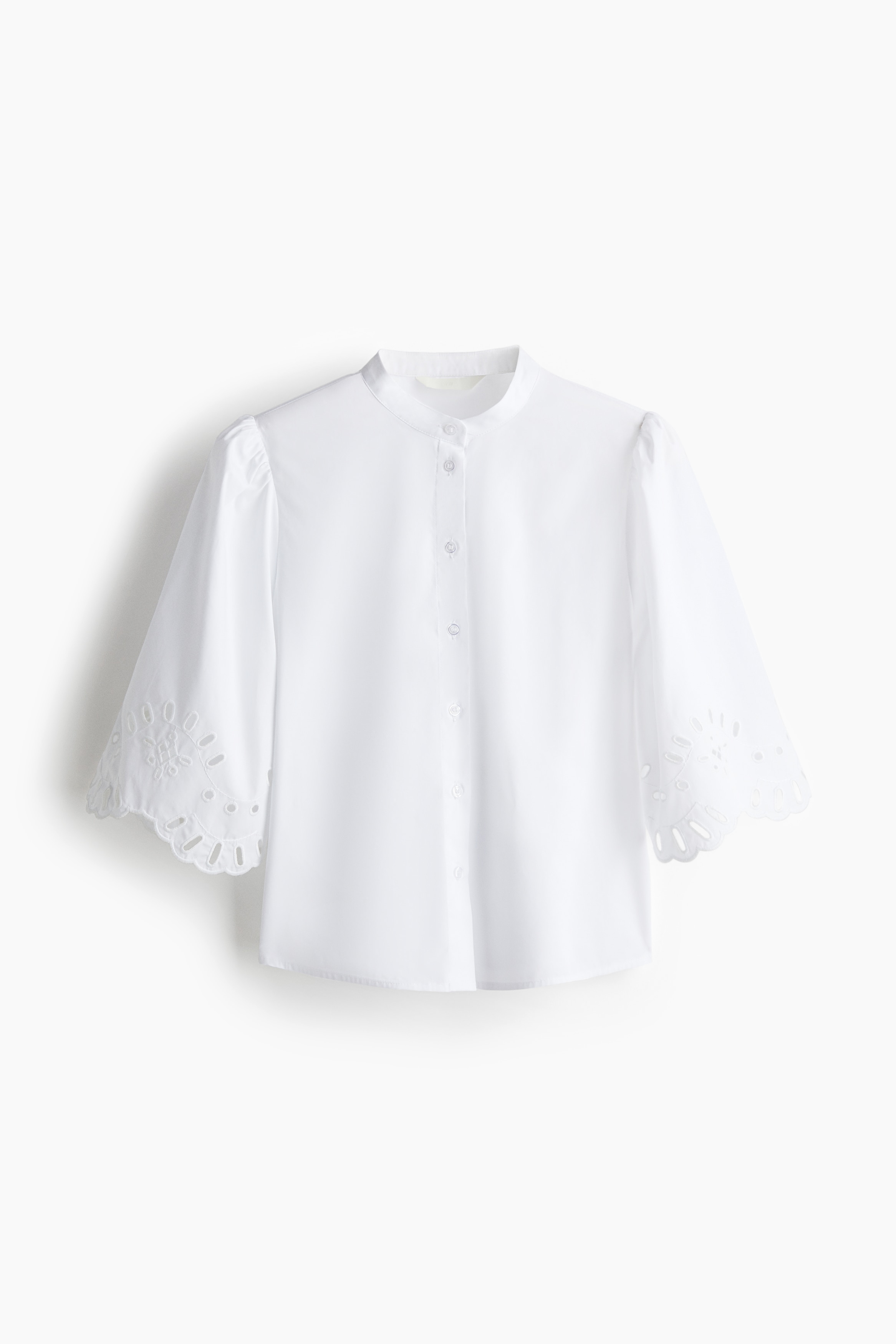 Puff Sleeve Cotton Blouse - White/Blue