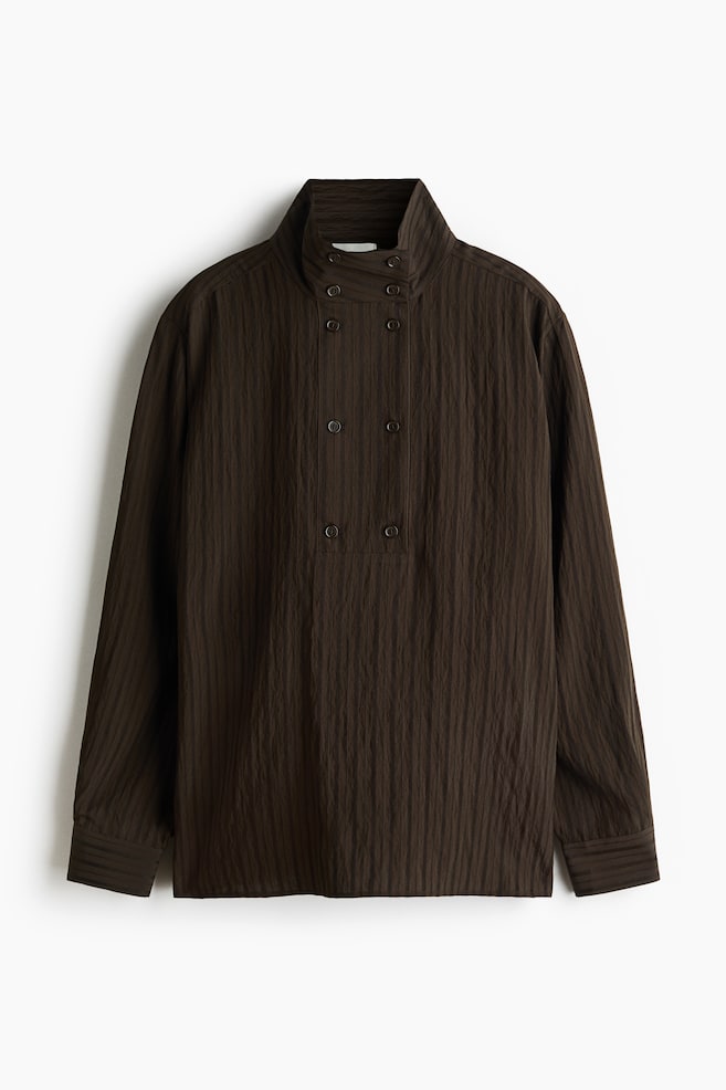 Textured viscose-blend shirt - Dark brown/Light beige - 1