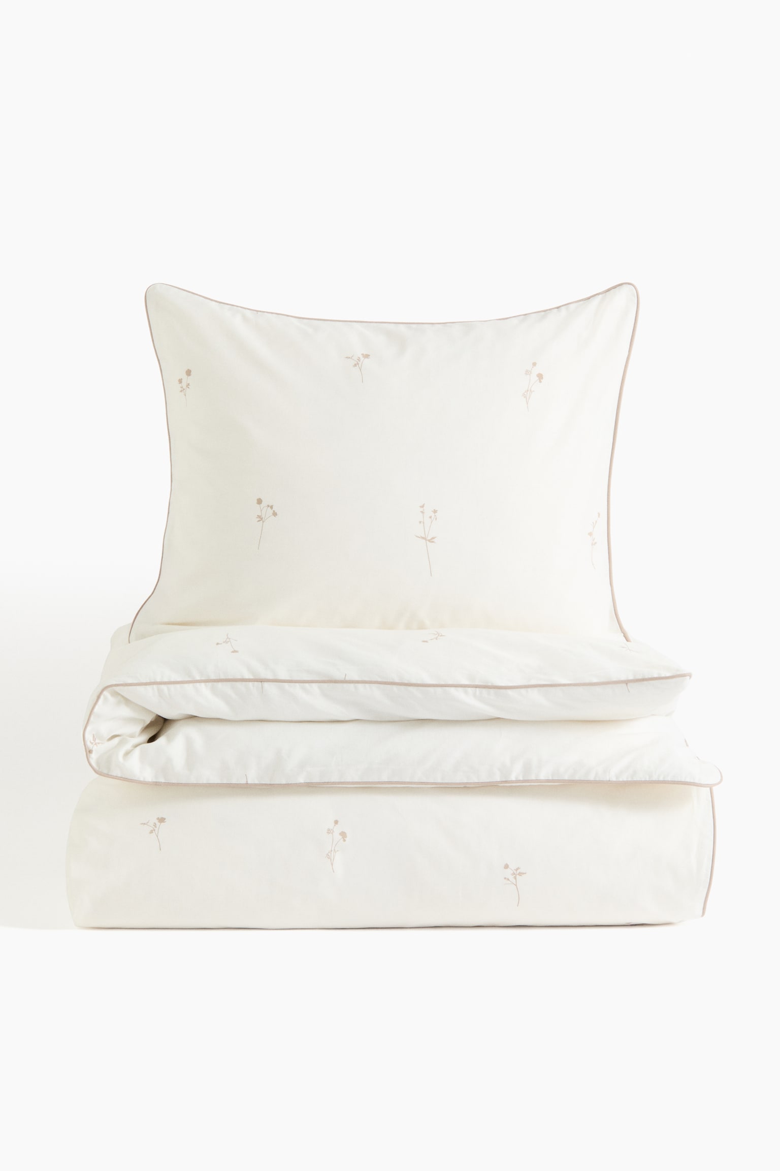 Patterned cotton single duvet cover set - Cream/Floral - 1