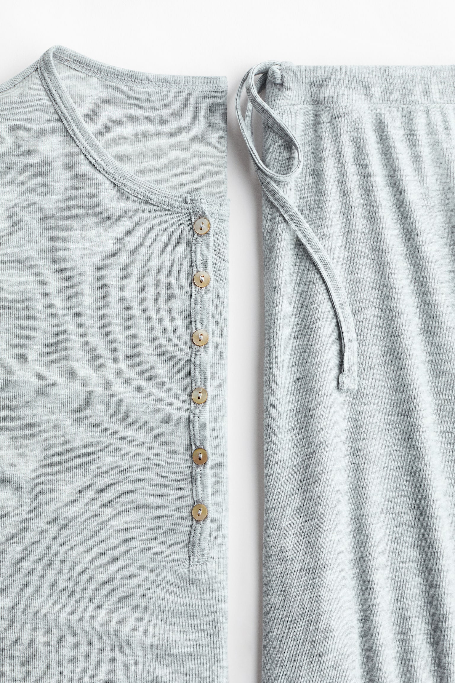 嫘縈混紡睡衣套裝 - 淺灰混色/深大地色 - 4