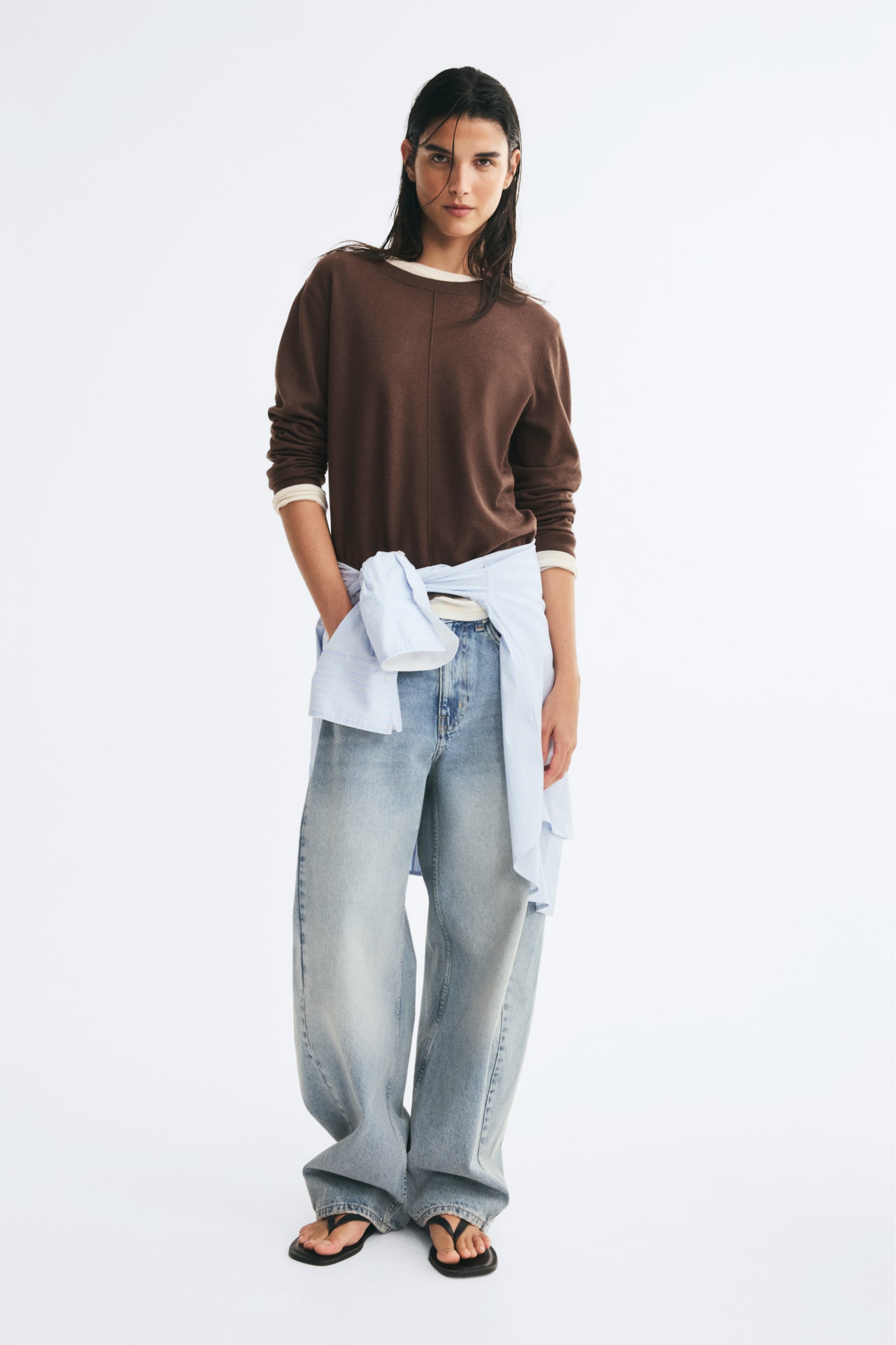 Женский свитер H&M Fine-Knit, цвет: Тёмный коричневый — фото 4