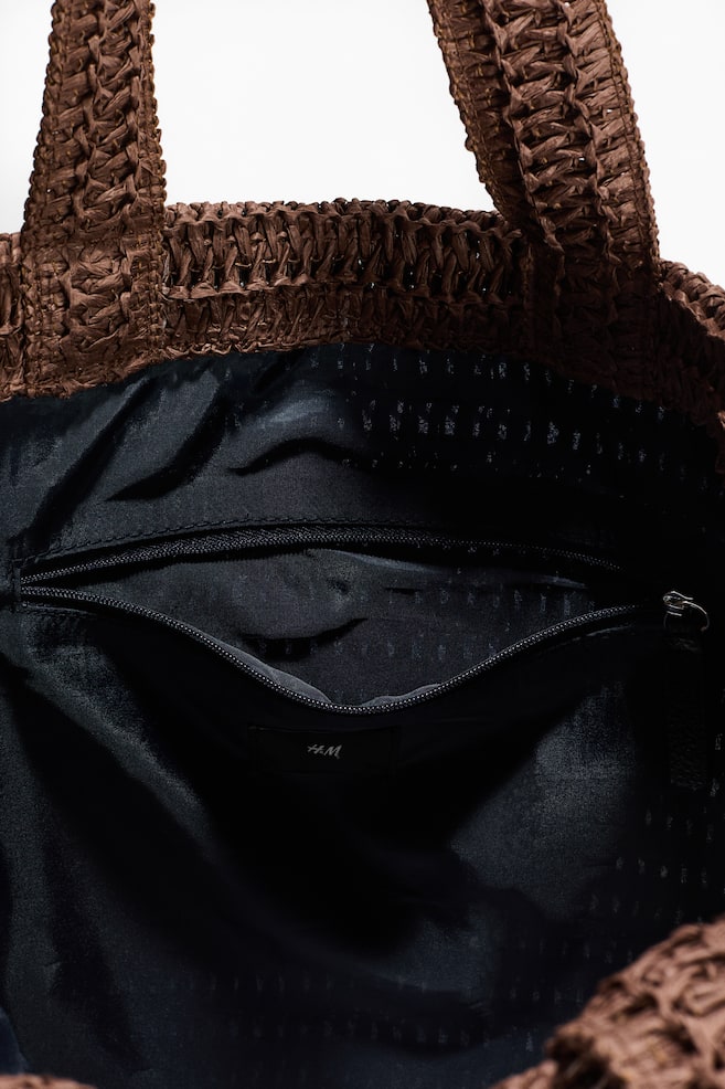 Straw Tote Bag-Dark brown/Colour block - 3