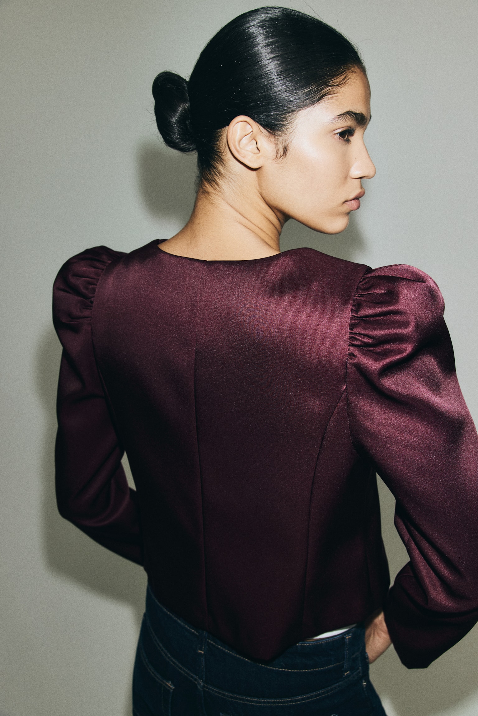 Puff-sleeved blouse - Bordo - 7