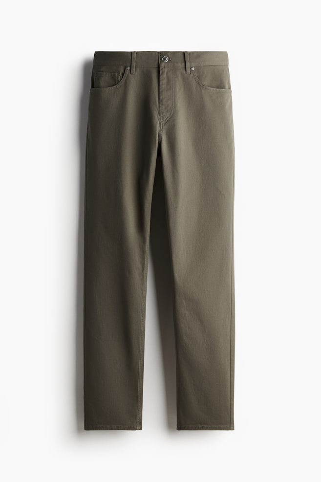 Slim Fit Cotton Twill Pants - Khaki green/Light beige/Dark gray - 1