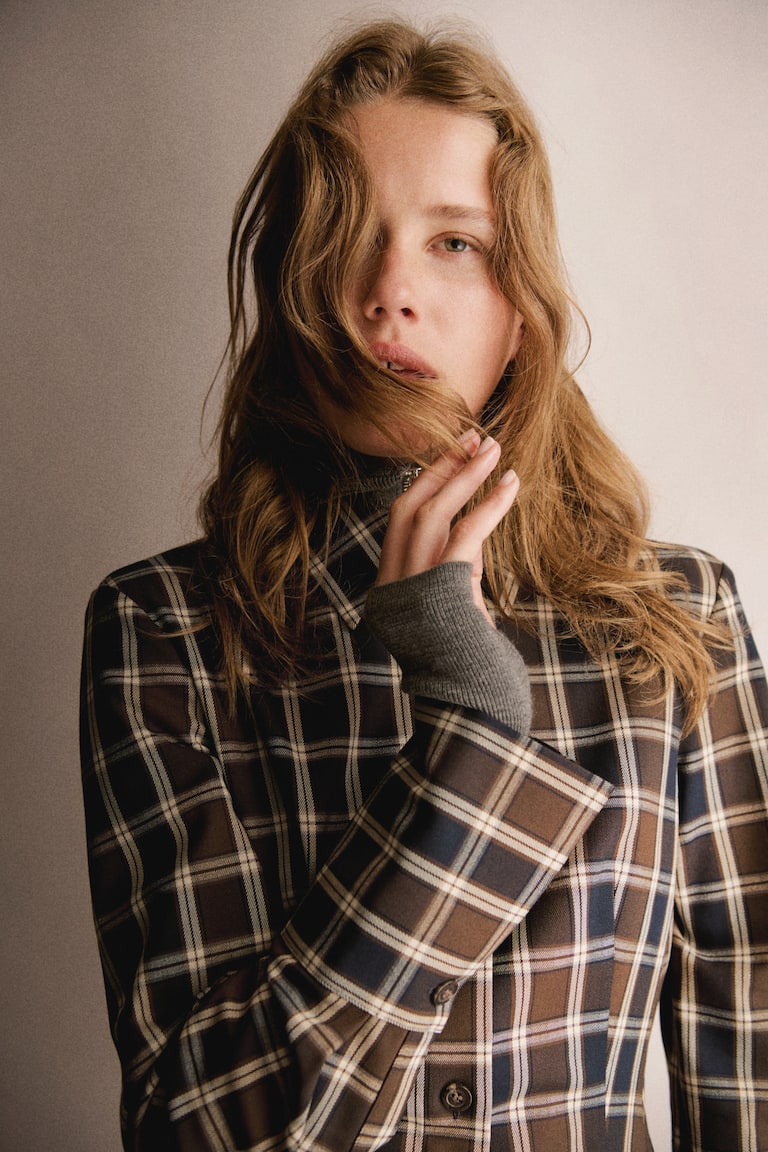 Chemise ajustée en twill Vert kaki/carreaux FEMME H&M FR