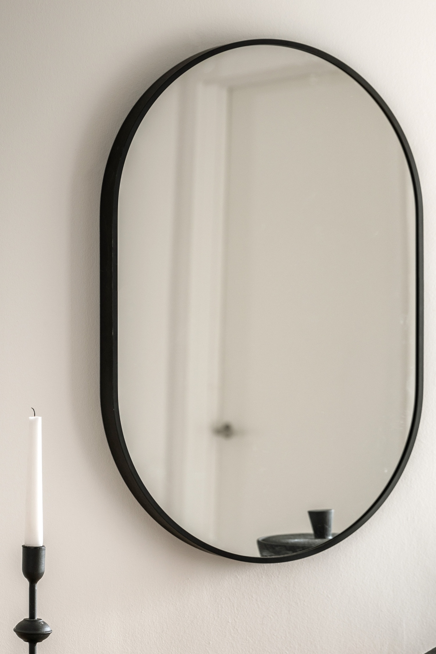 Wooden Frame Oval Mirror 50 X 75cm - Black