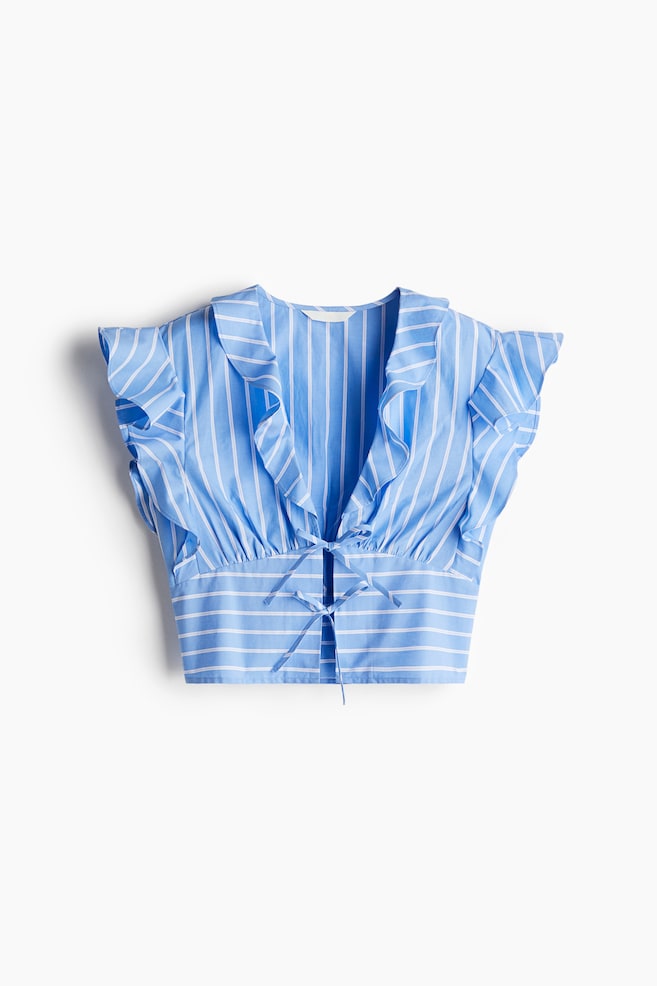Popelinebluse mit Bindebändern - Hellblau/Gestreift - 1