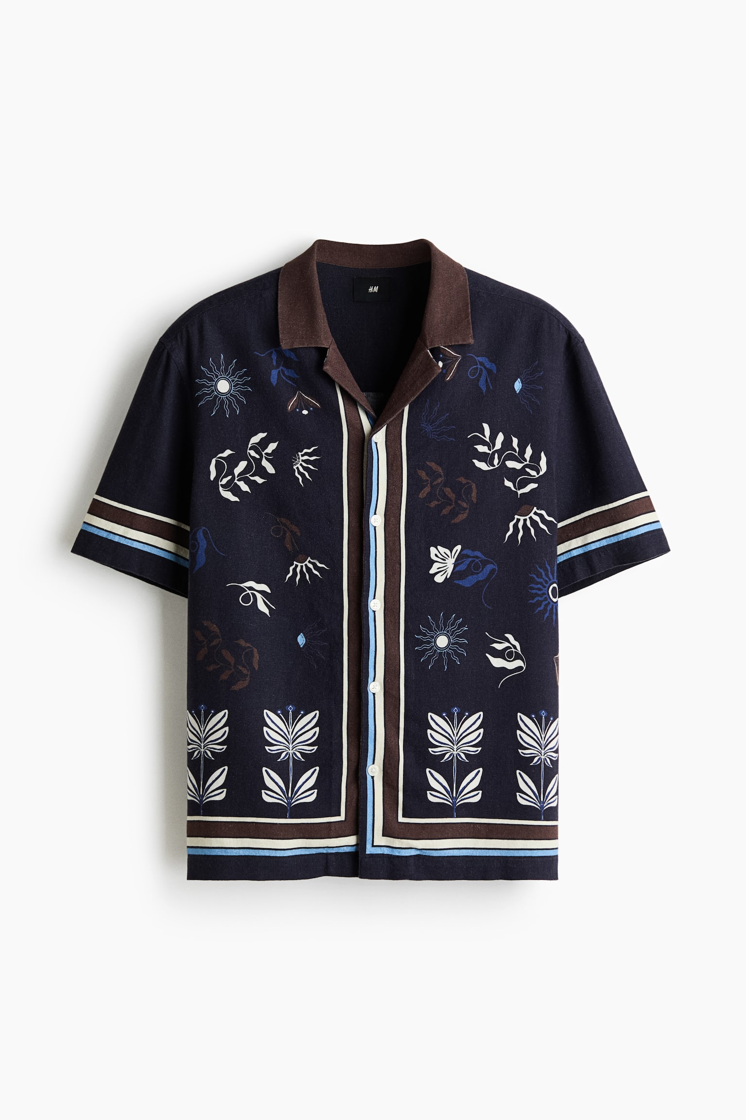 Regular Fit Linen-blend resort shirt - Dark blue/Floral/Cream/Floral - 1