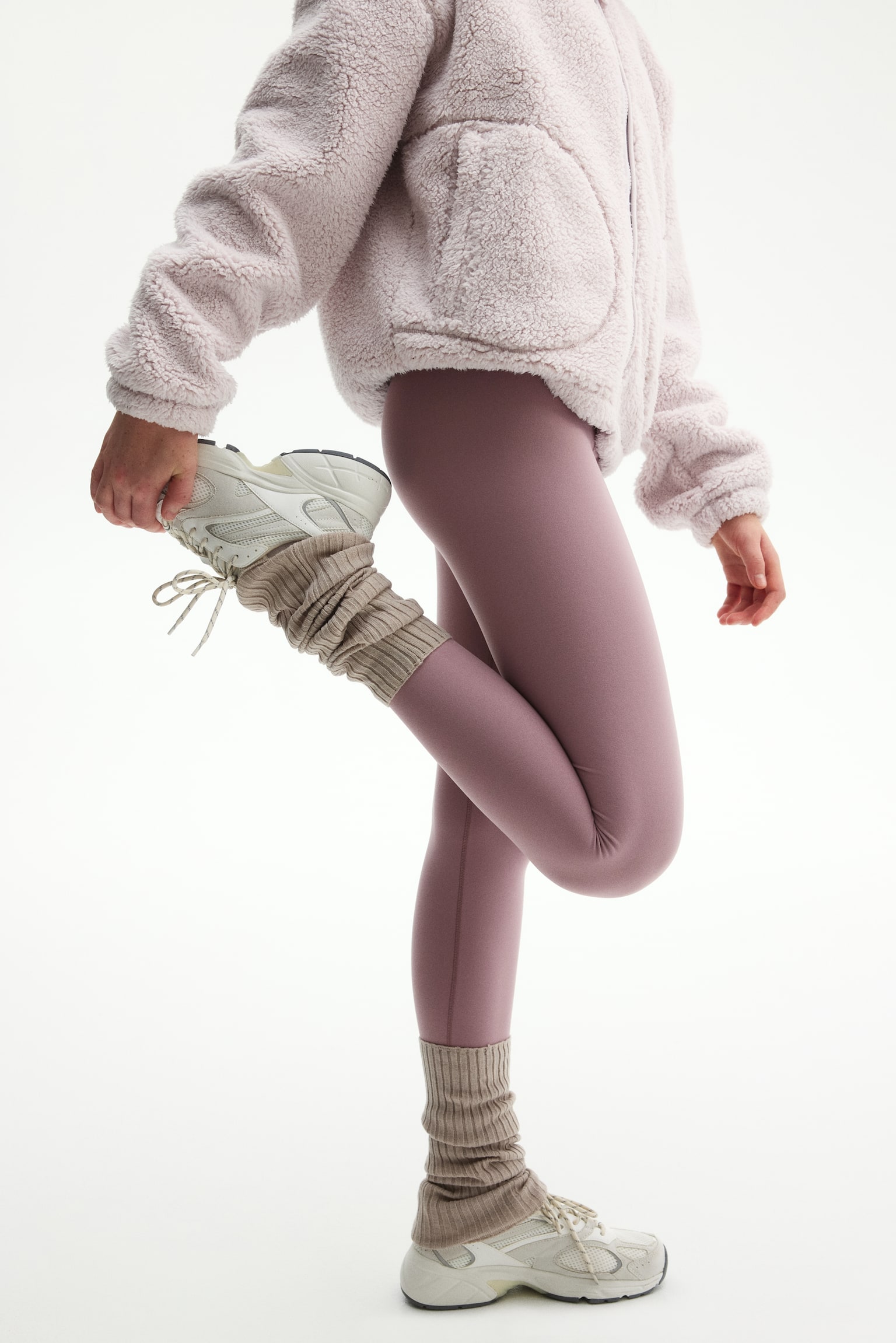 Fleece-lined sports leggings with SoftMove™ - Dusty pink/Navy blue/Black - 3