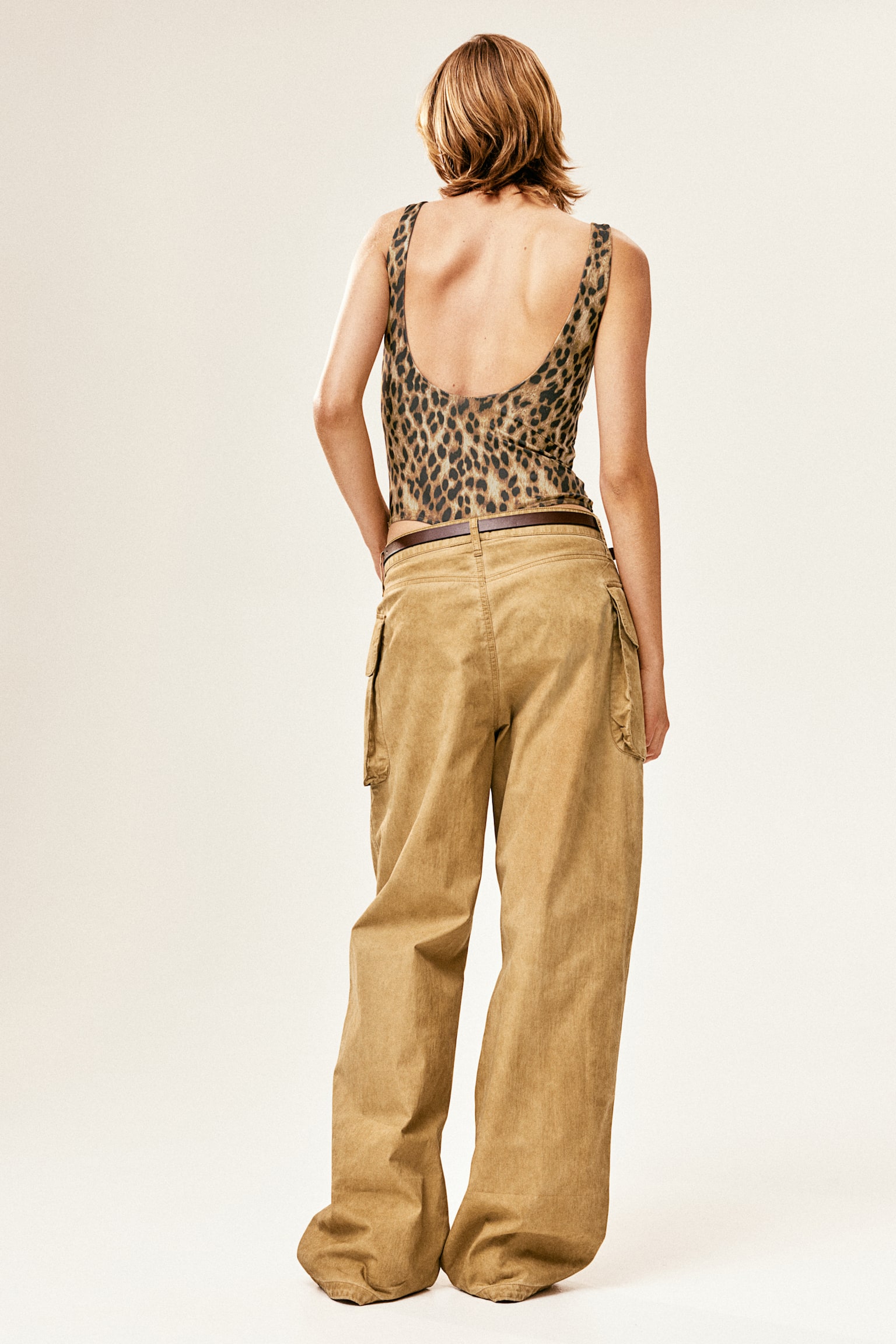 Wide cargo trousers - Beige - 5