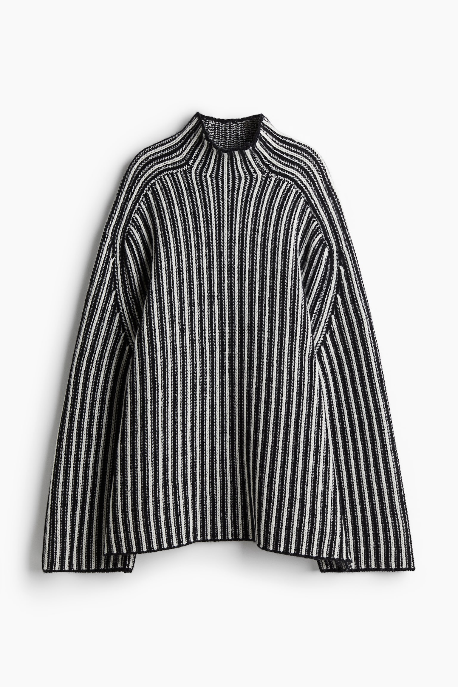 Oversized turtleneck wool jumper - Black/Striped - 2