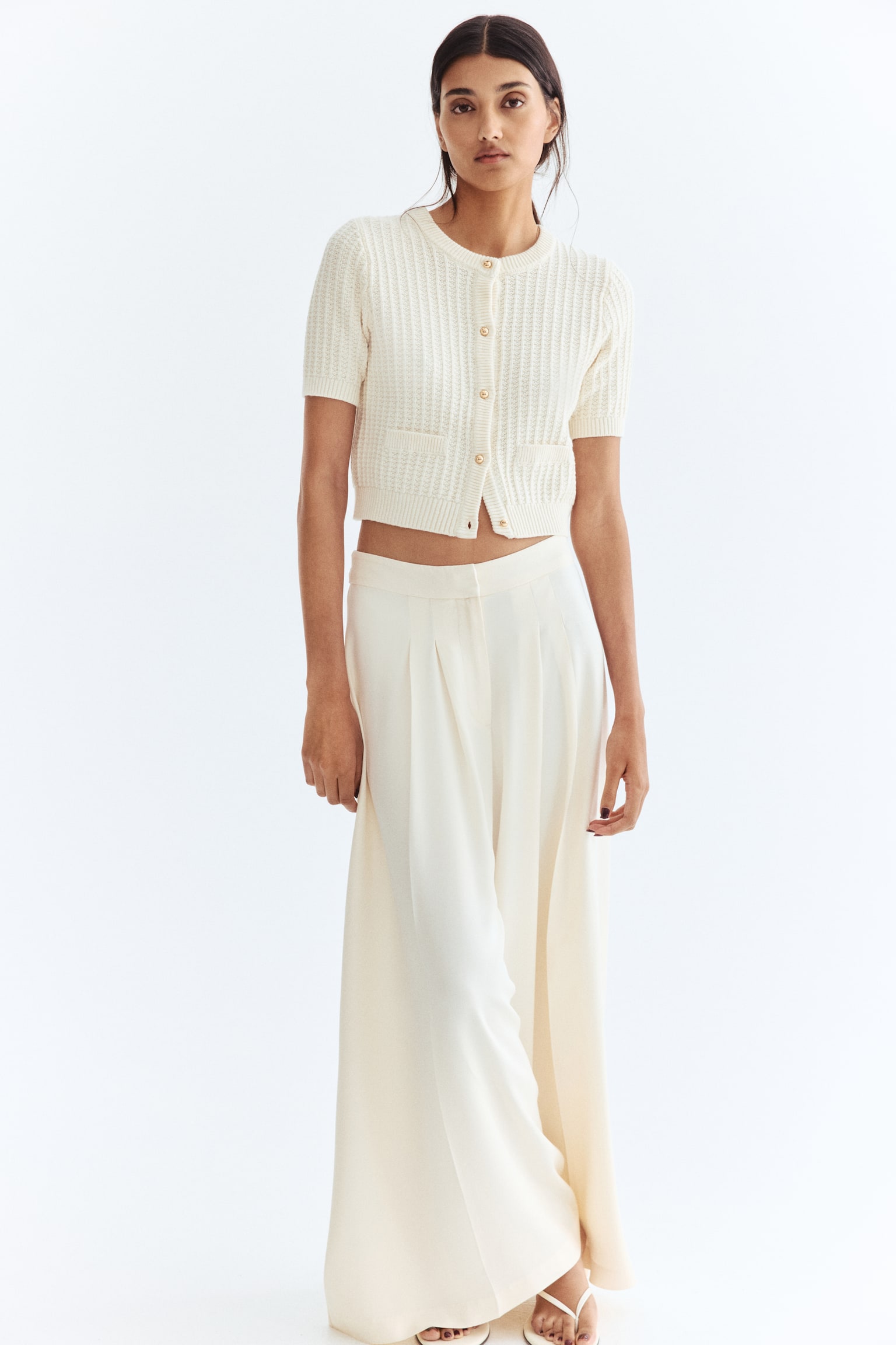 Áo cardigan dệt kim vân nổi - Màu kem/Màu xanh tím than/Kẻ - 3