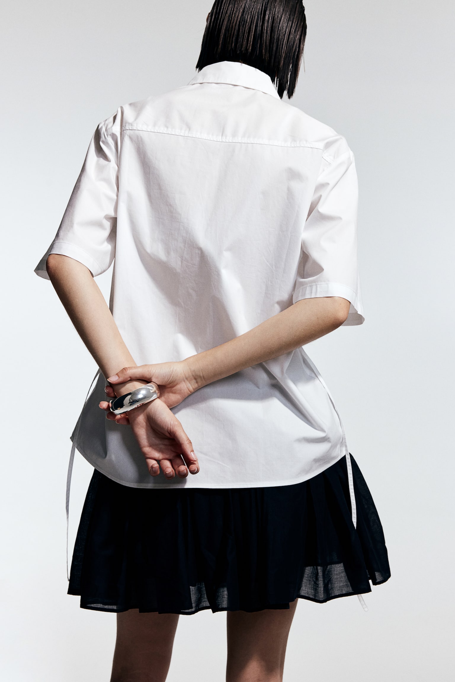 Drawstring Detail Cotton Shirt - White/Black - 6