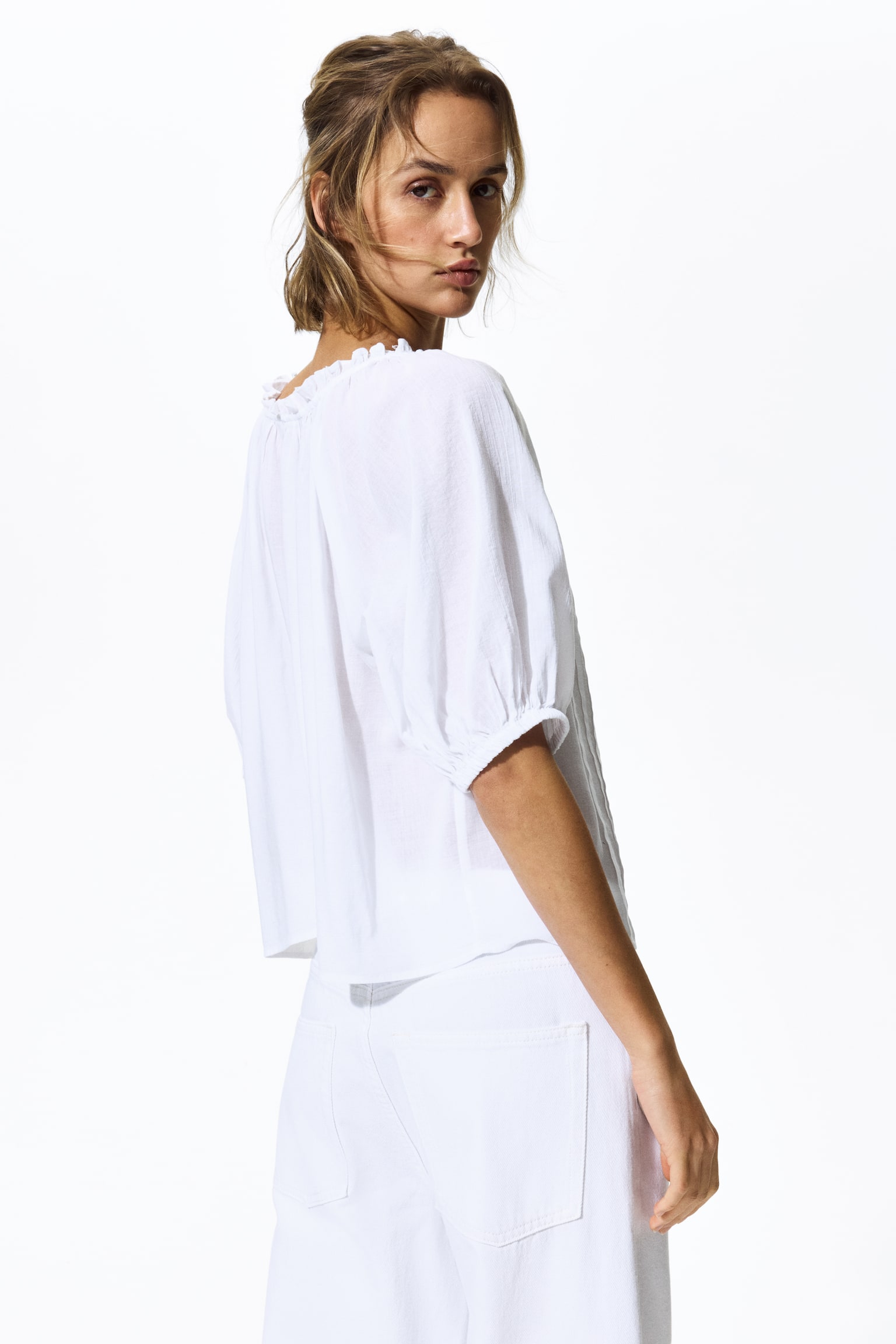 Pintucked blouse - White/Light purple - 5