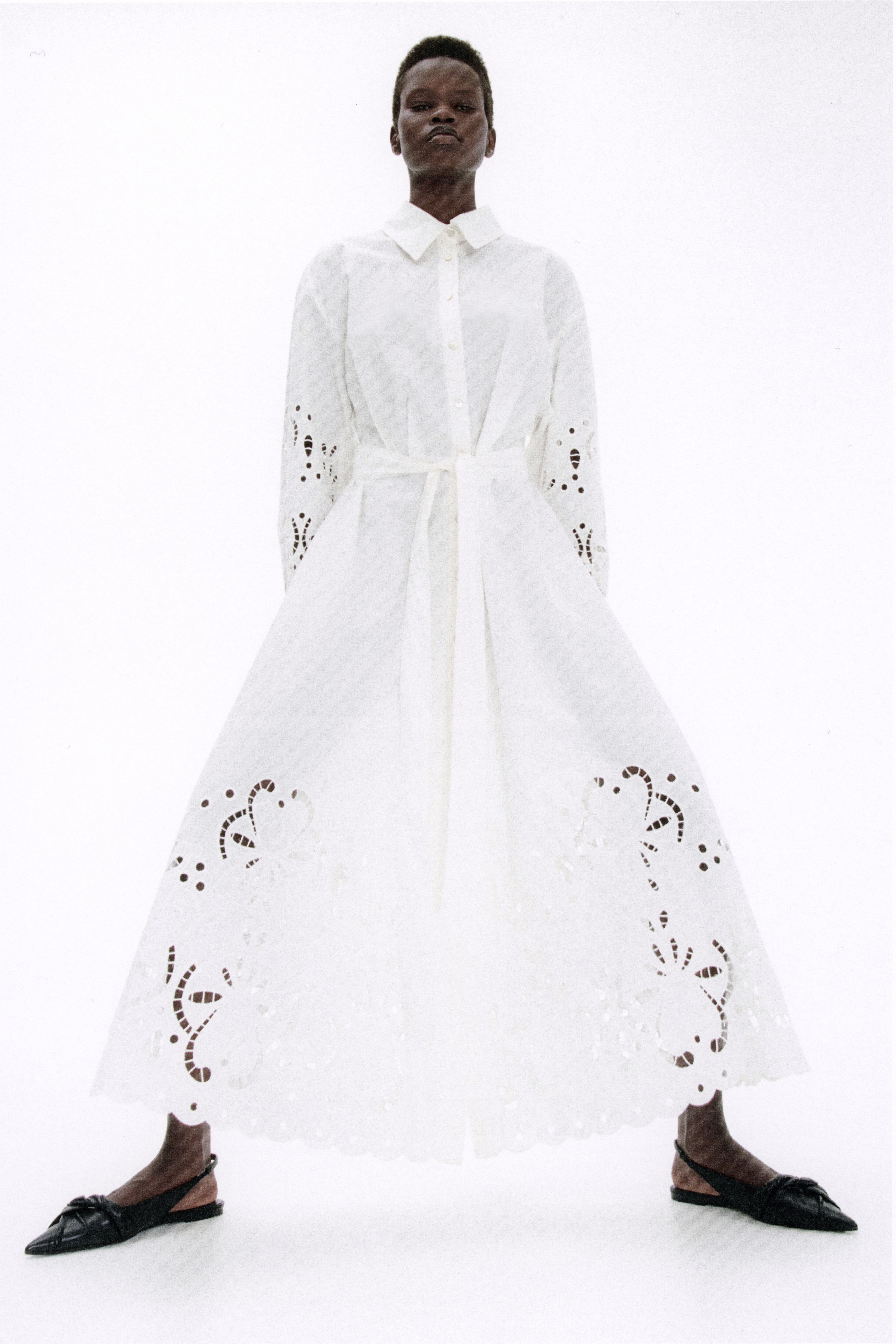 Shirt Dress with Eyelet Embroidery White Ladies H M CA