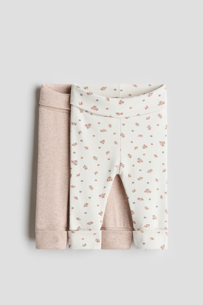 2-pack room-to-grow leggings - Light beige/Floral/Purple/Floral/Dusty pink/White striped/Beige/Light beige/Light blue/Striped/Turquoise/Birds/Grey/Beige/Dusty pink/Floral/Light blue/White striped - 1