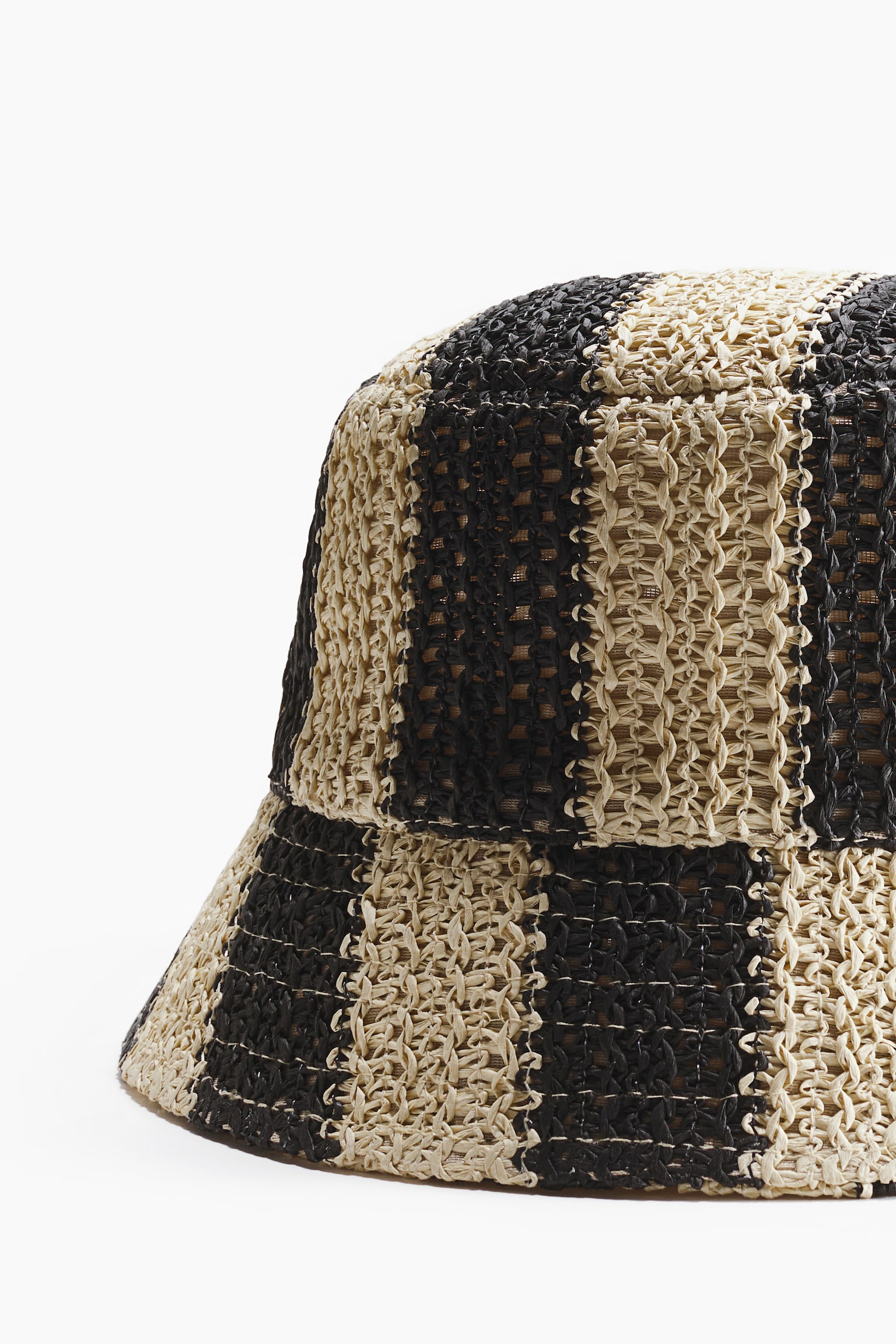 Straw bucket hat - Beige/Checked - 2