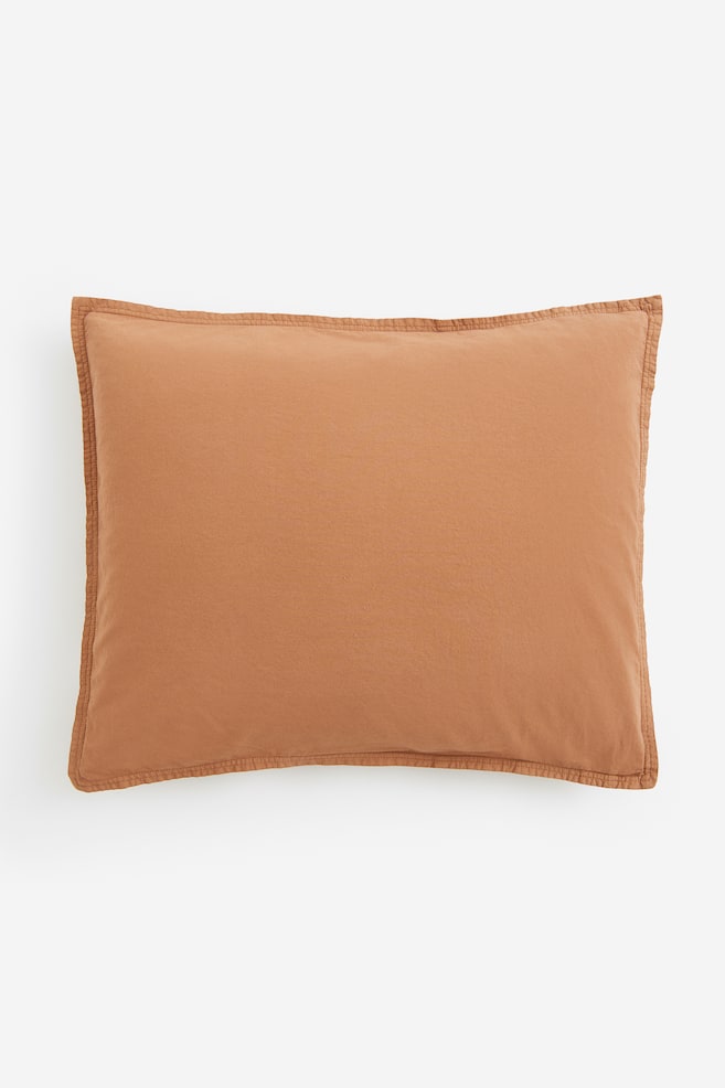 Washed Cotton Pillowcase - Rust/White/Light beige - 1