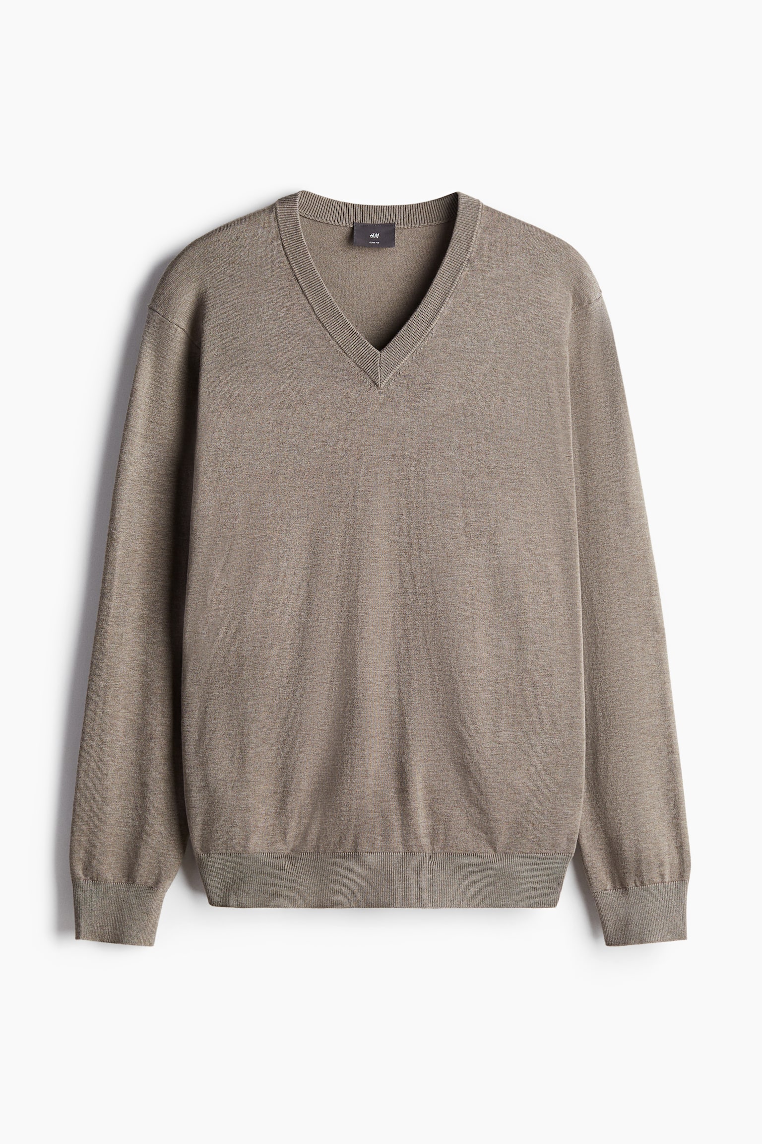 Slim Fit Fine-knit V-neck jumper - Dark beige/Black/Navy blue/Dark grey - 2