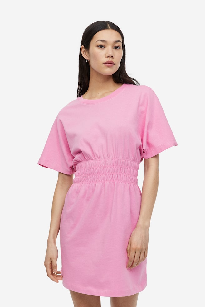 Smock-waisted T-shirt dress - Light pink/Light grey marl - 5