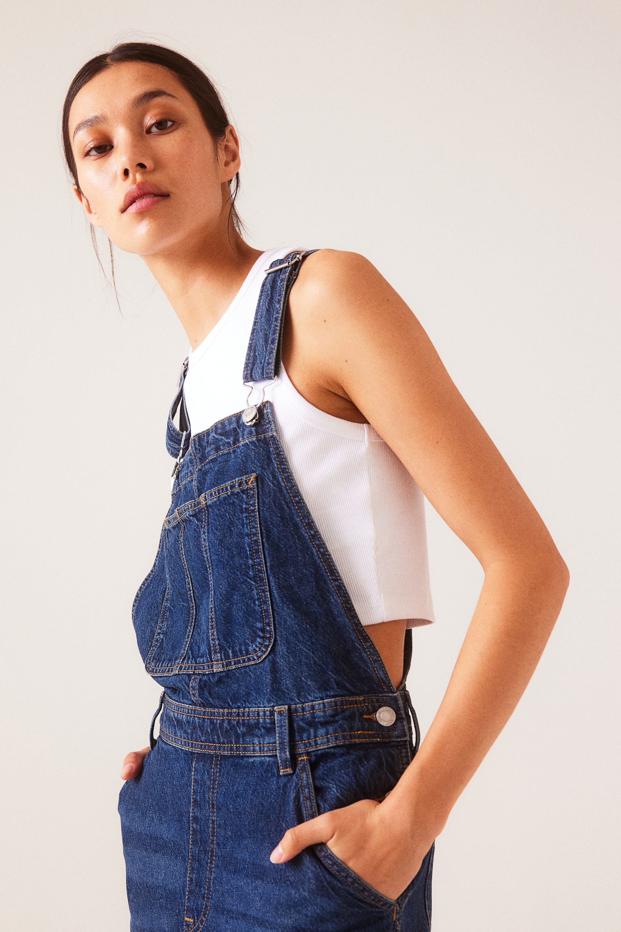 Straight Denim dungarees - Long - Dark denim blue - Ladies | H&M GB