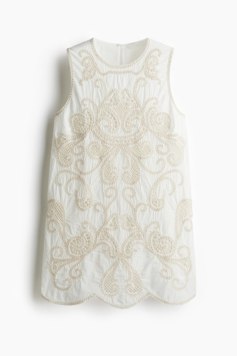 h&m embroidered shift dress Women's White/cream Eyelet-Embroidered Shift Dress