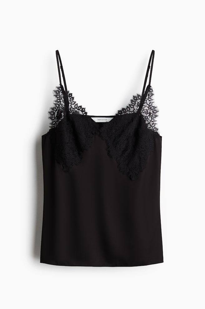 Top de tirantes con detalles de encaje - Negro - 1