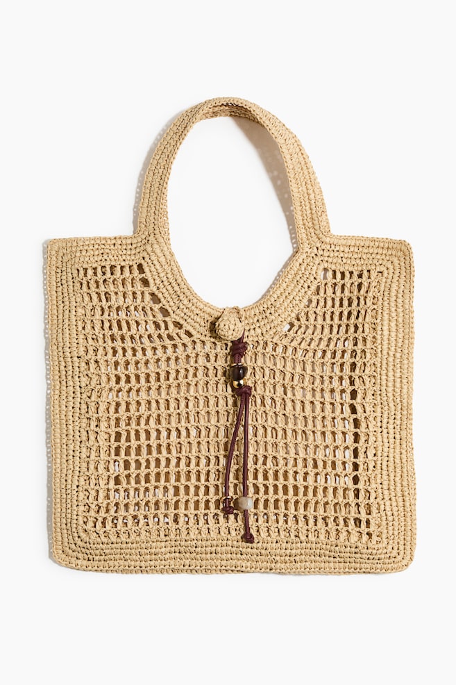 Straw Tote Bag - Beige/Dark beige - 1