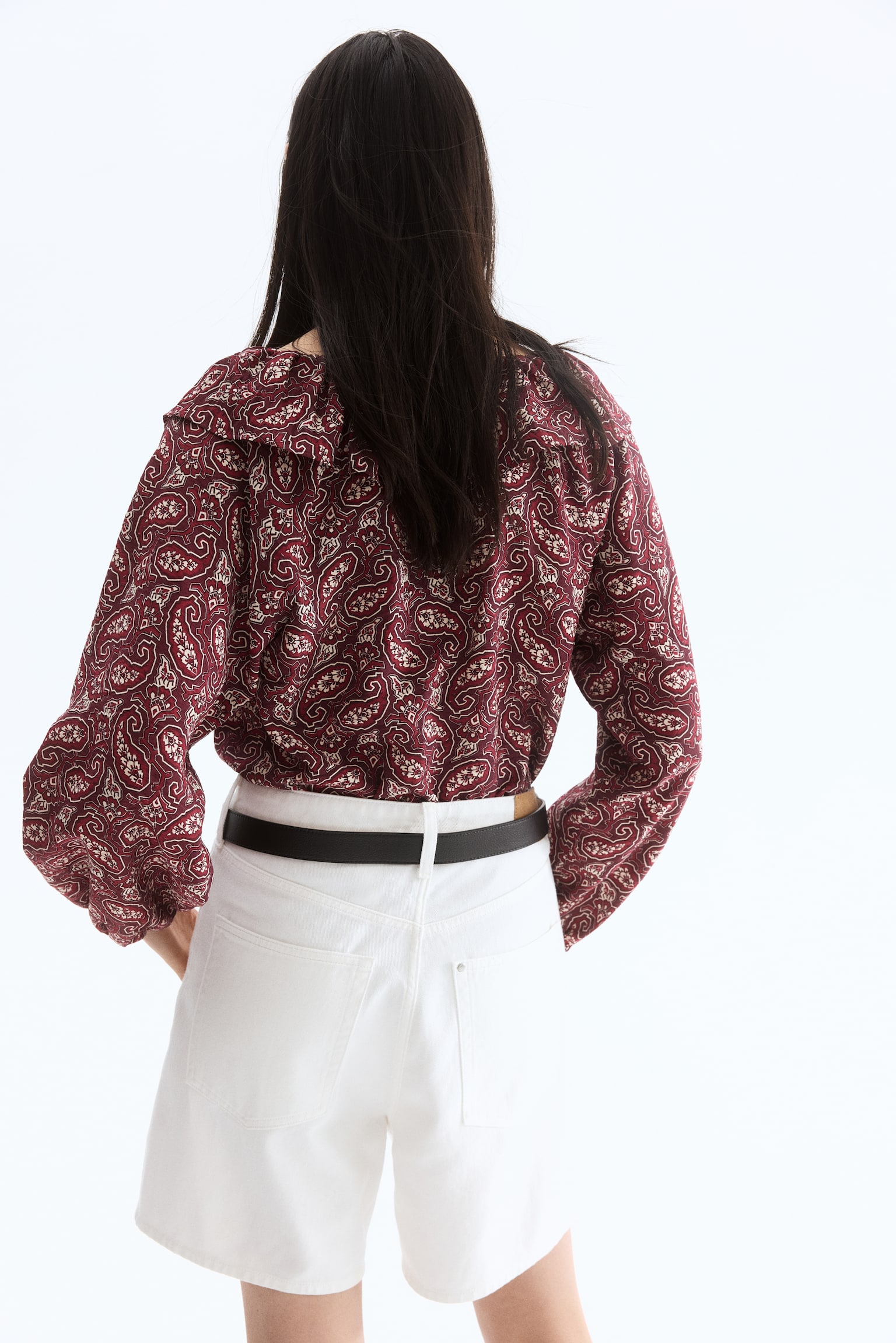 Farbalalı Bluz - Koyu kırmızı/Desenli/Koyu mavi/Desenli - 4