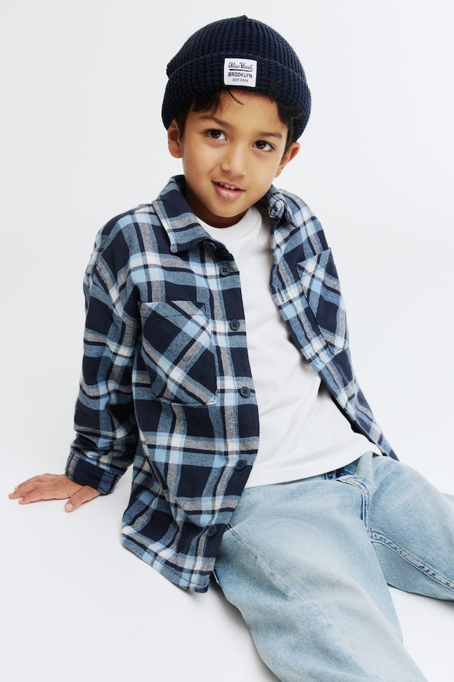 Lined Flannel Overshirt - Navy blue/plaid - 4