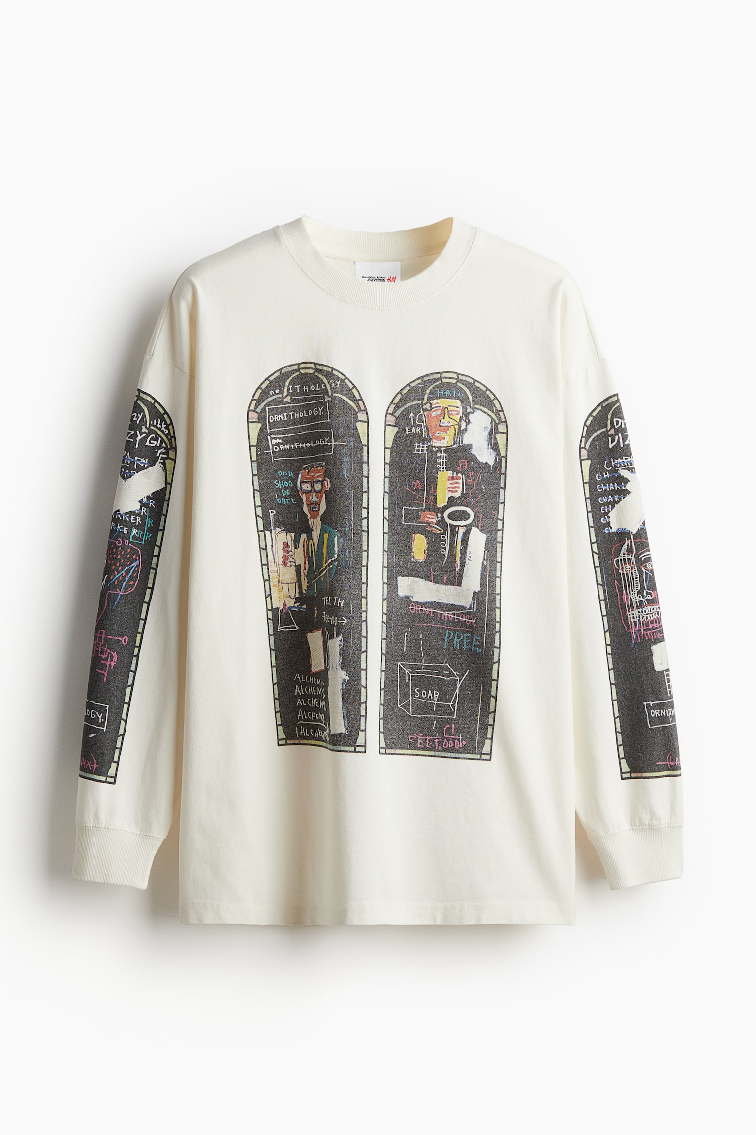 Oversized Fit Long-sleeved cotton top - Cream/Basquiat - 2