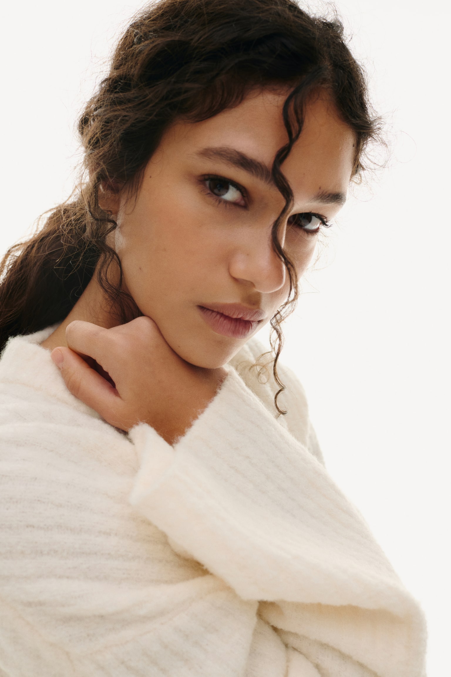 Ribgebreide trui van wolmix - Roomwit/Donkerbeige - 5