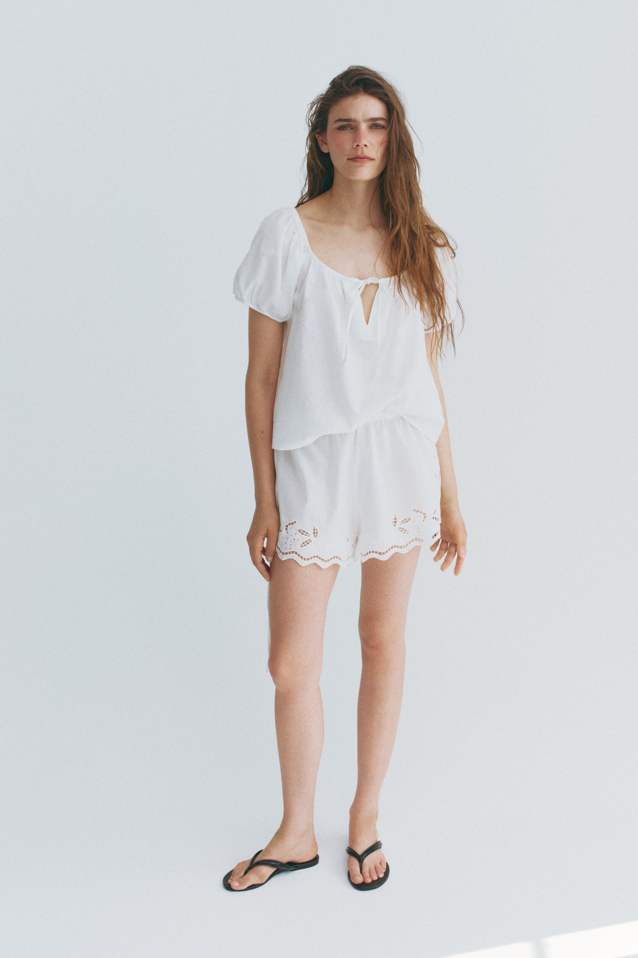 Puff-Sleeved Linen-Blend Blouse