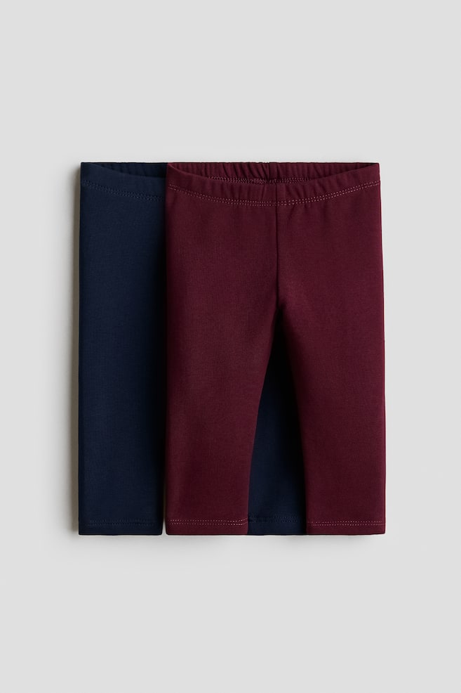 2er-Pack innen angeraute Baumwollleggings - Marineblau/Dunkelrot/Rosa/Herzen - 1