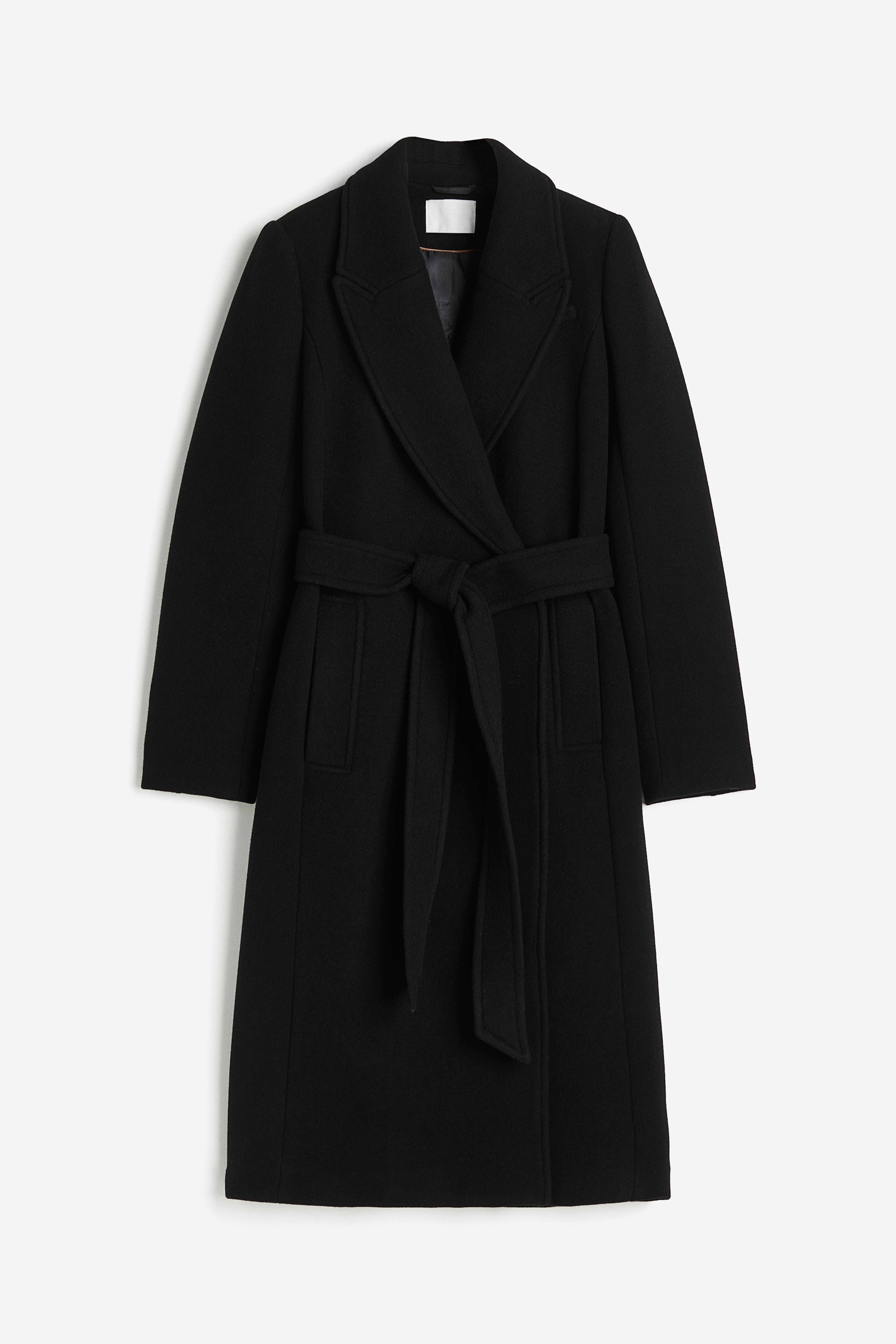 H&m coat with tie belt best sale