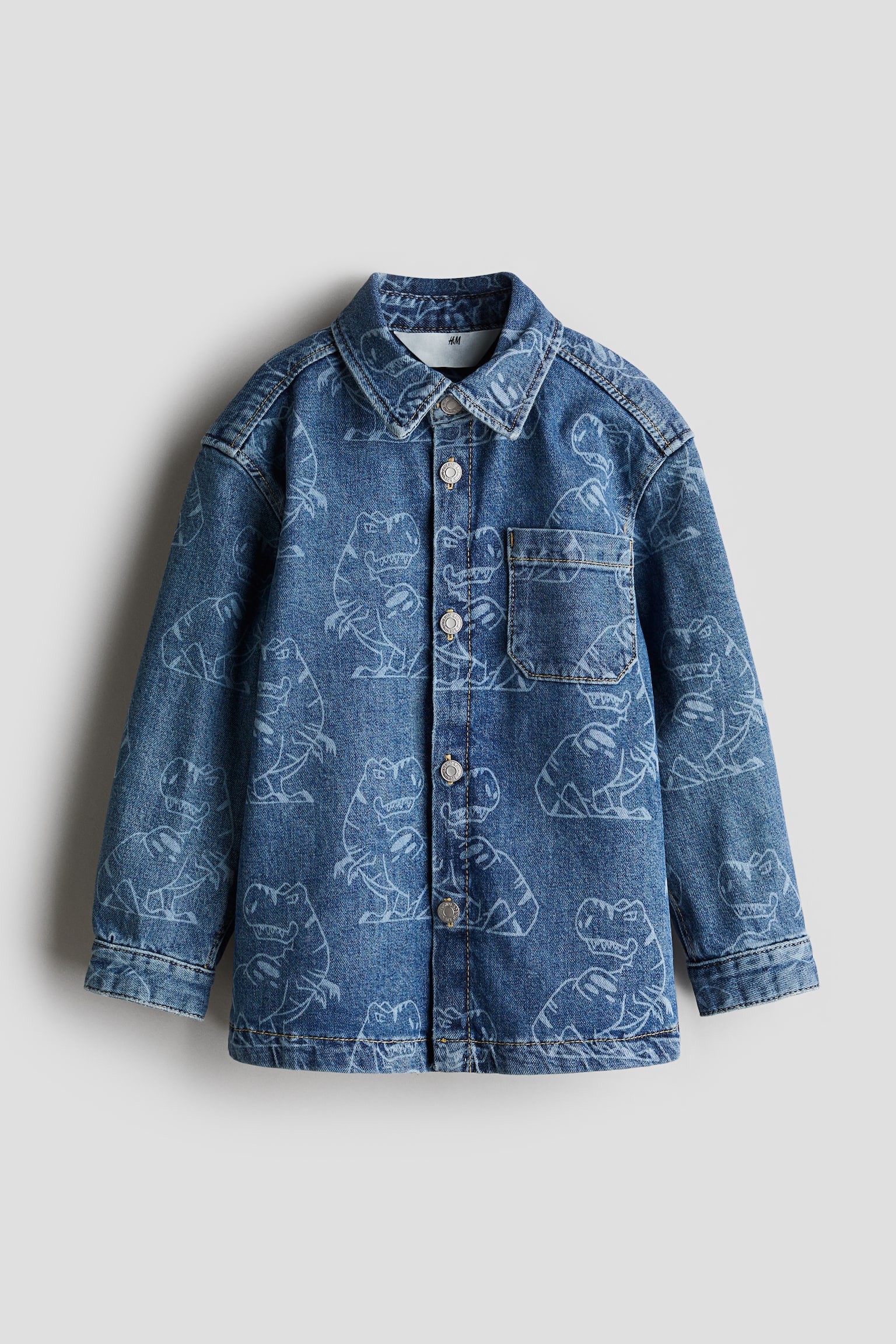 Patterned denim overshirt - Denim blue/Dinosaurs - 1