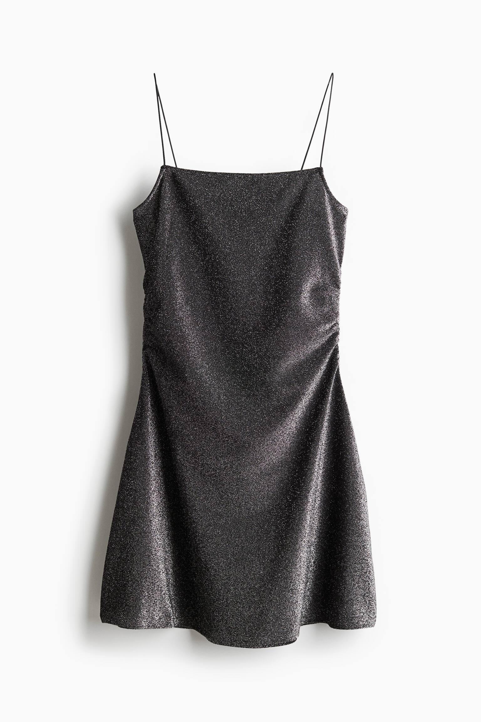 שמלה עם כיווצים - שחור/מנצנץ - 1