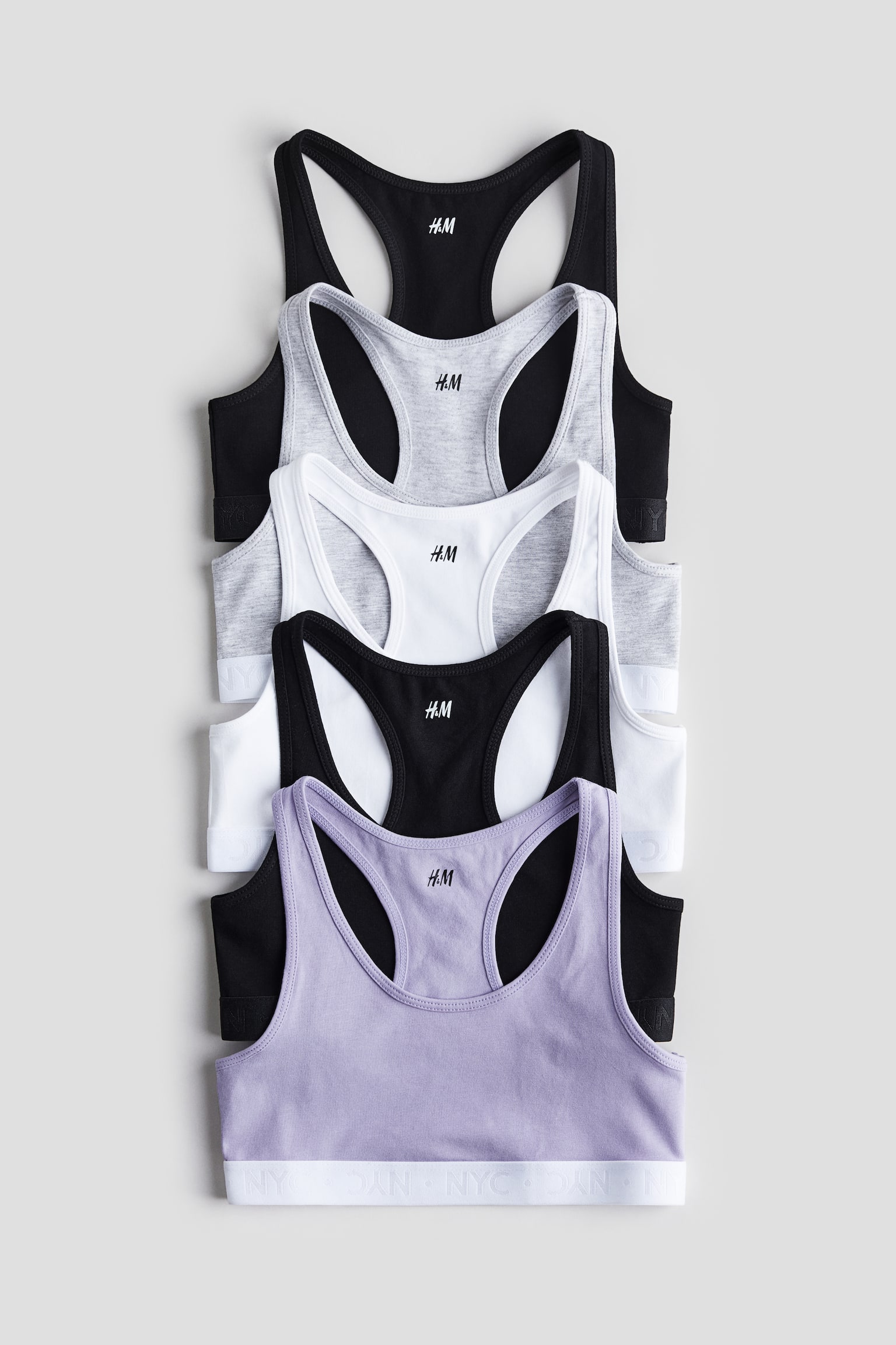 5-pack Cotton Tops - Black/Light purple/Light green/NYC - 1