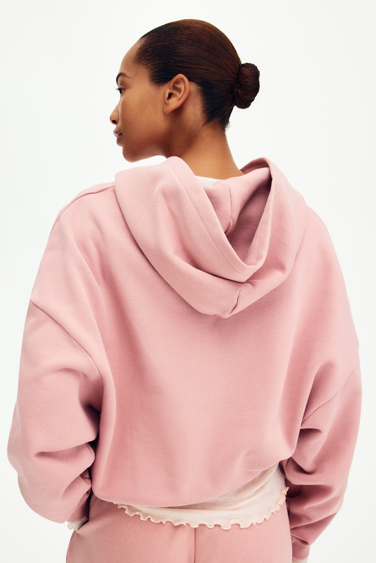 Sudadera con zíper, gorro y cordón de ajuste - Rosa claro/Café - 5