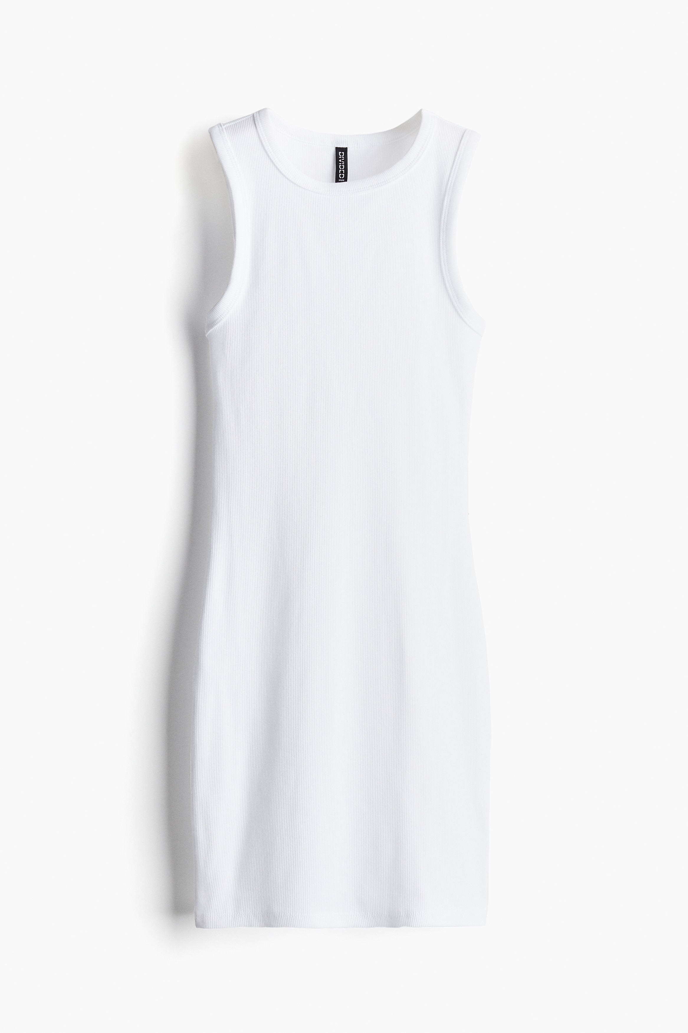 h and m ribbed bodycon dress Women's White Features a wide neckline