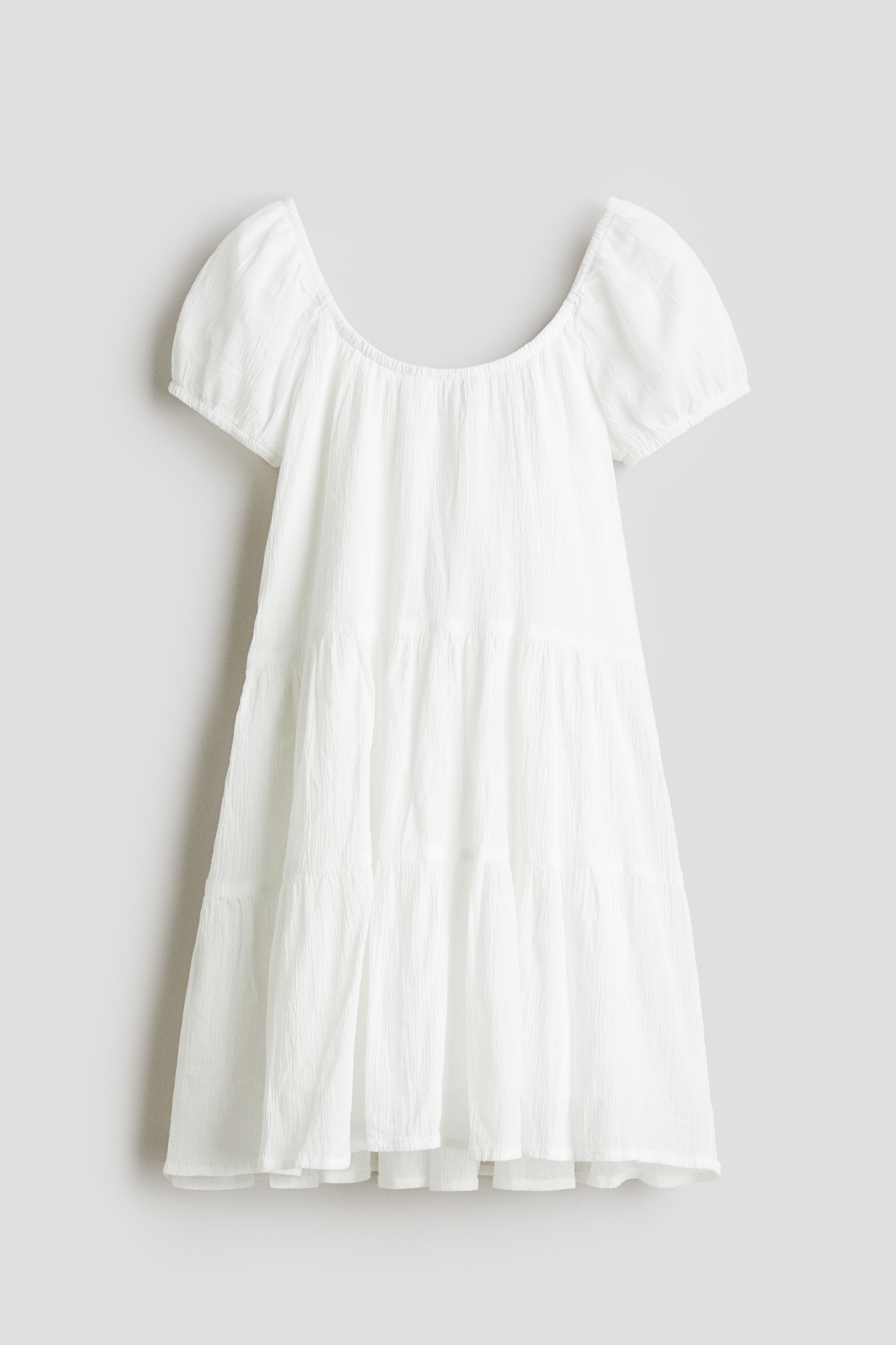 Crinkled Cotton Dress - White/Light blue