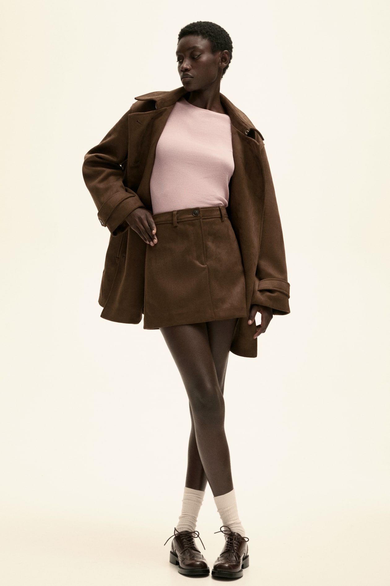 Midi Skirt Knee Length Jersey Check Skirt Mini Skirt Dark Brown