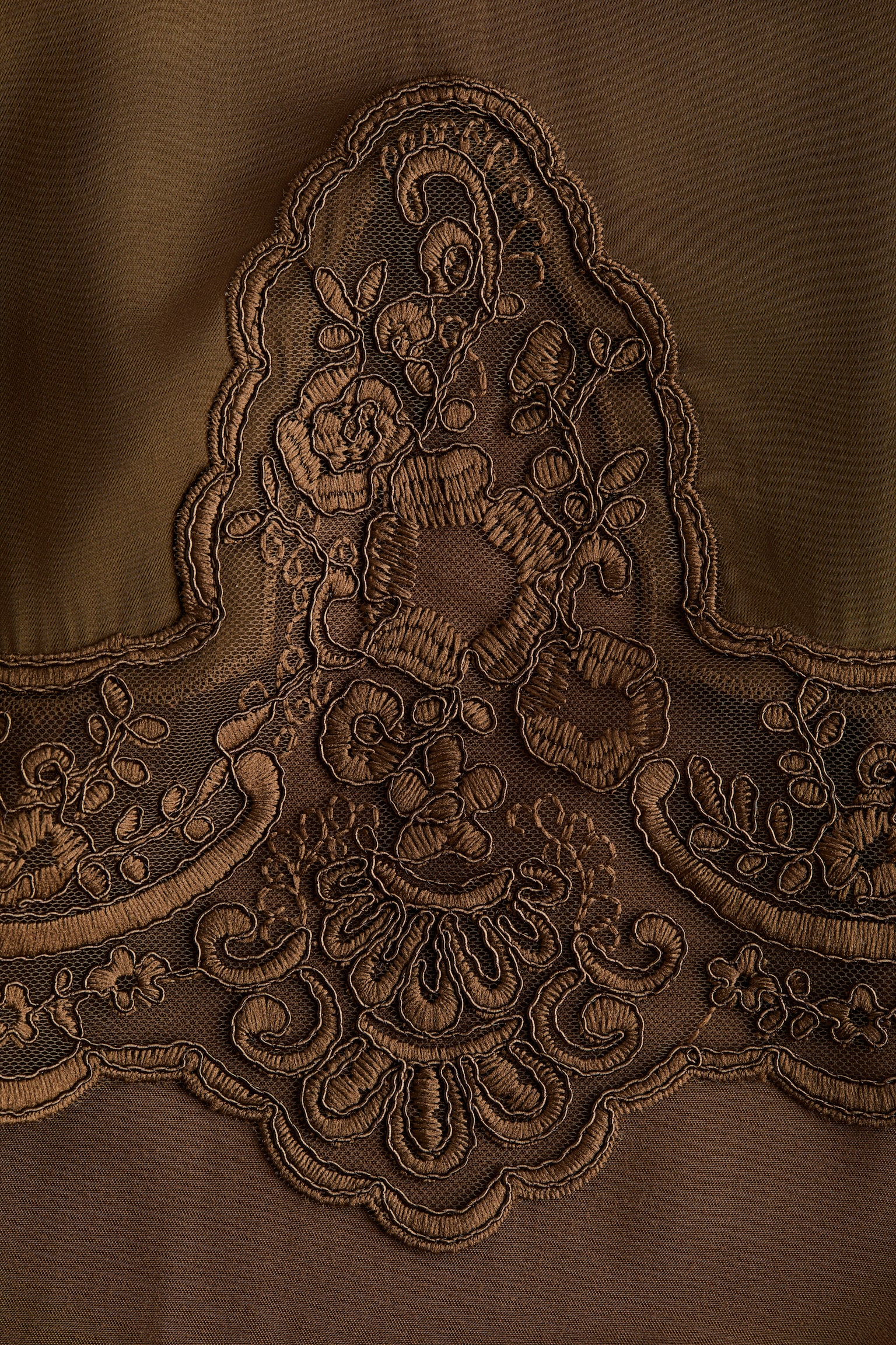 Lace-trimmed satin skirt - Brown - 3