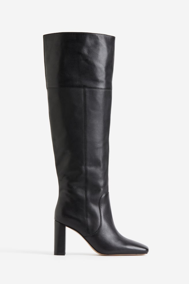 Knee-high leather boots - Black - 1