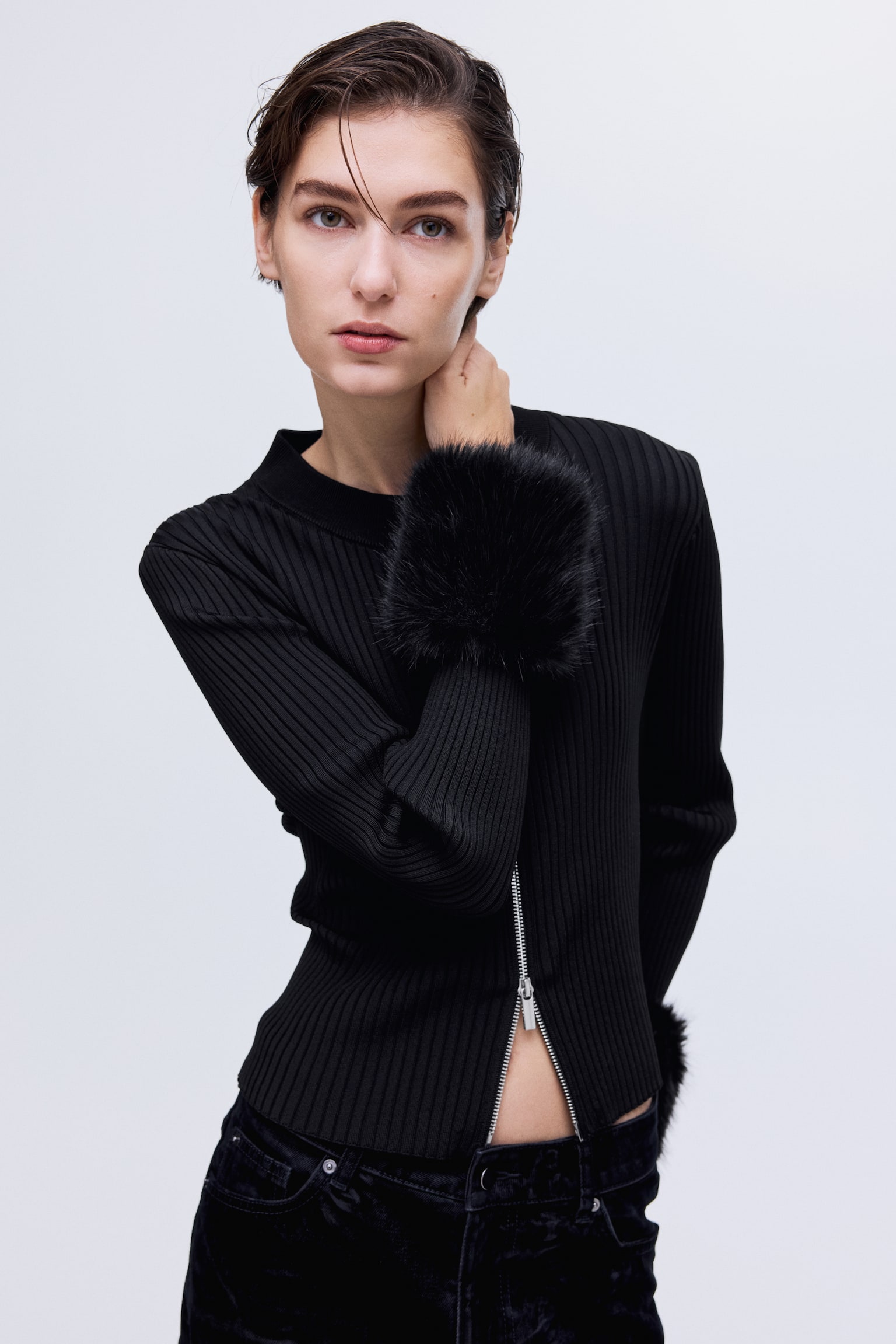 Zip-through cardigan - Black - 1