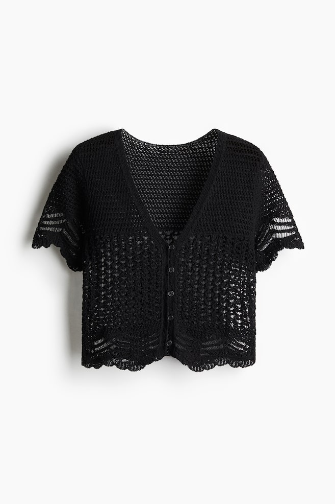 Crochet-look beach top - Black - 1