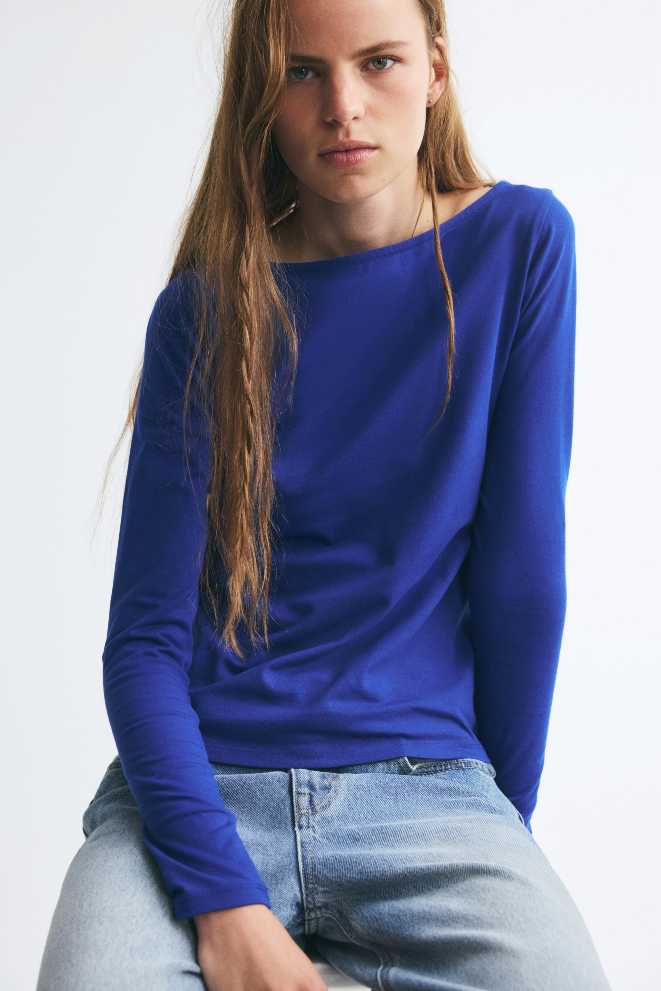 View larger image: Boat-neck top - Bright blue - Ladies | H&M GB 1