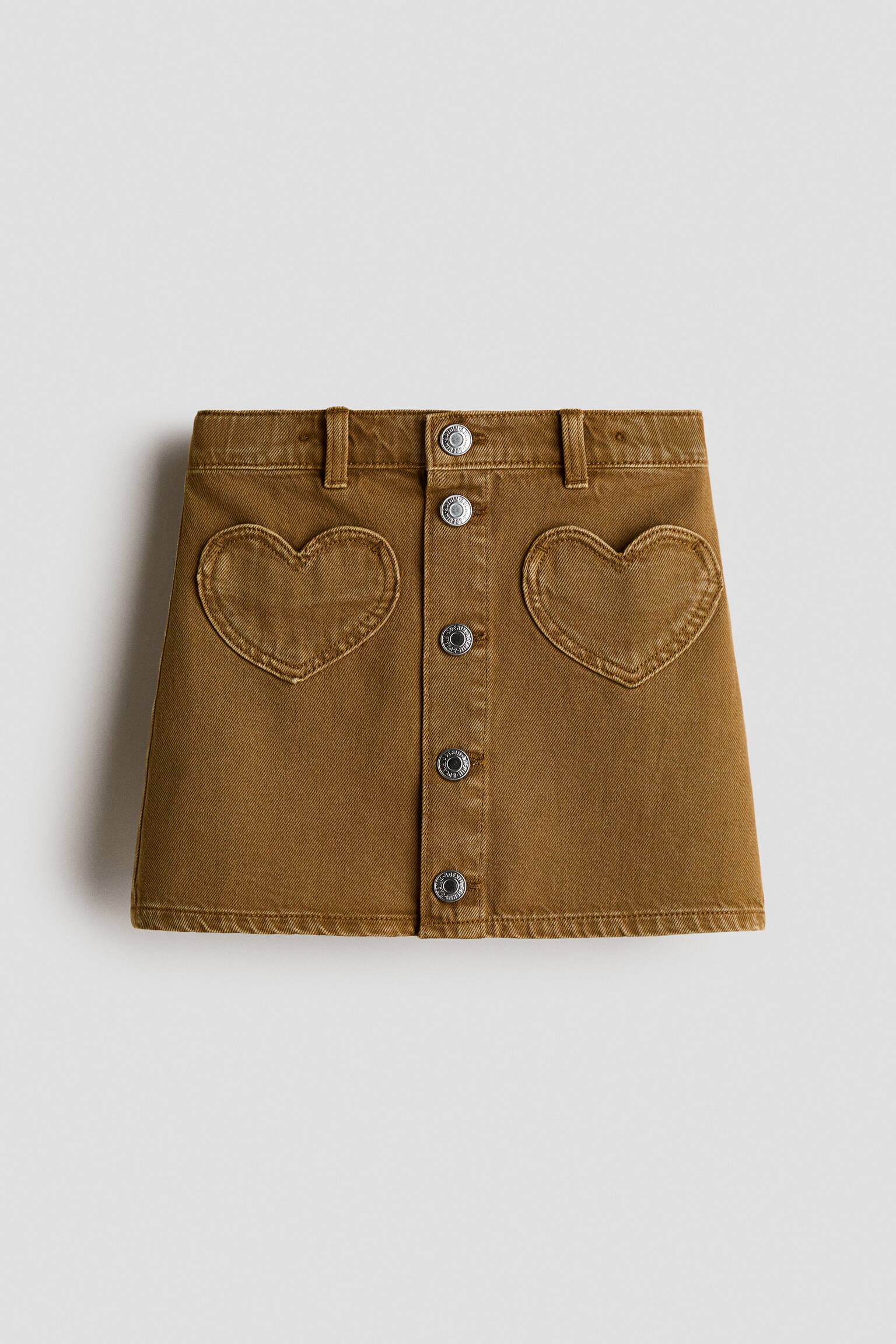 Heart Pocket Twill Skirt - Dark khaki green/Dark pink