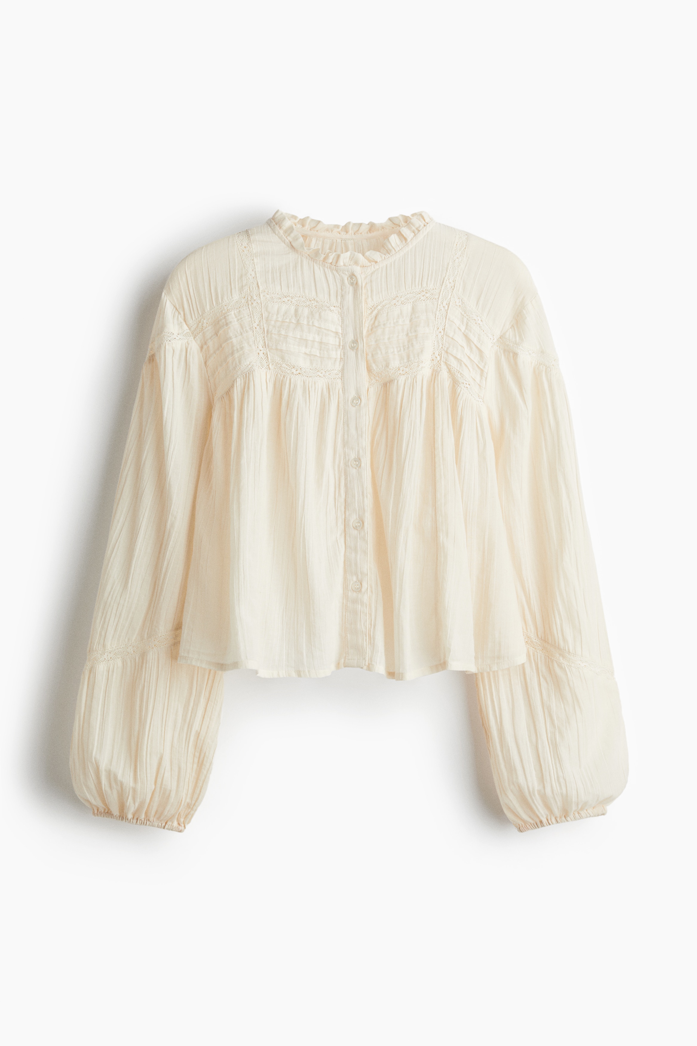 Blusa em algodão com gola de folho - Bege claro